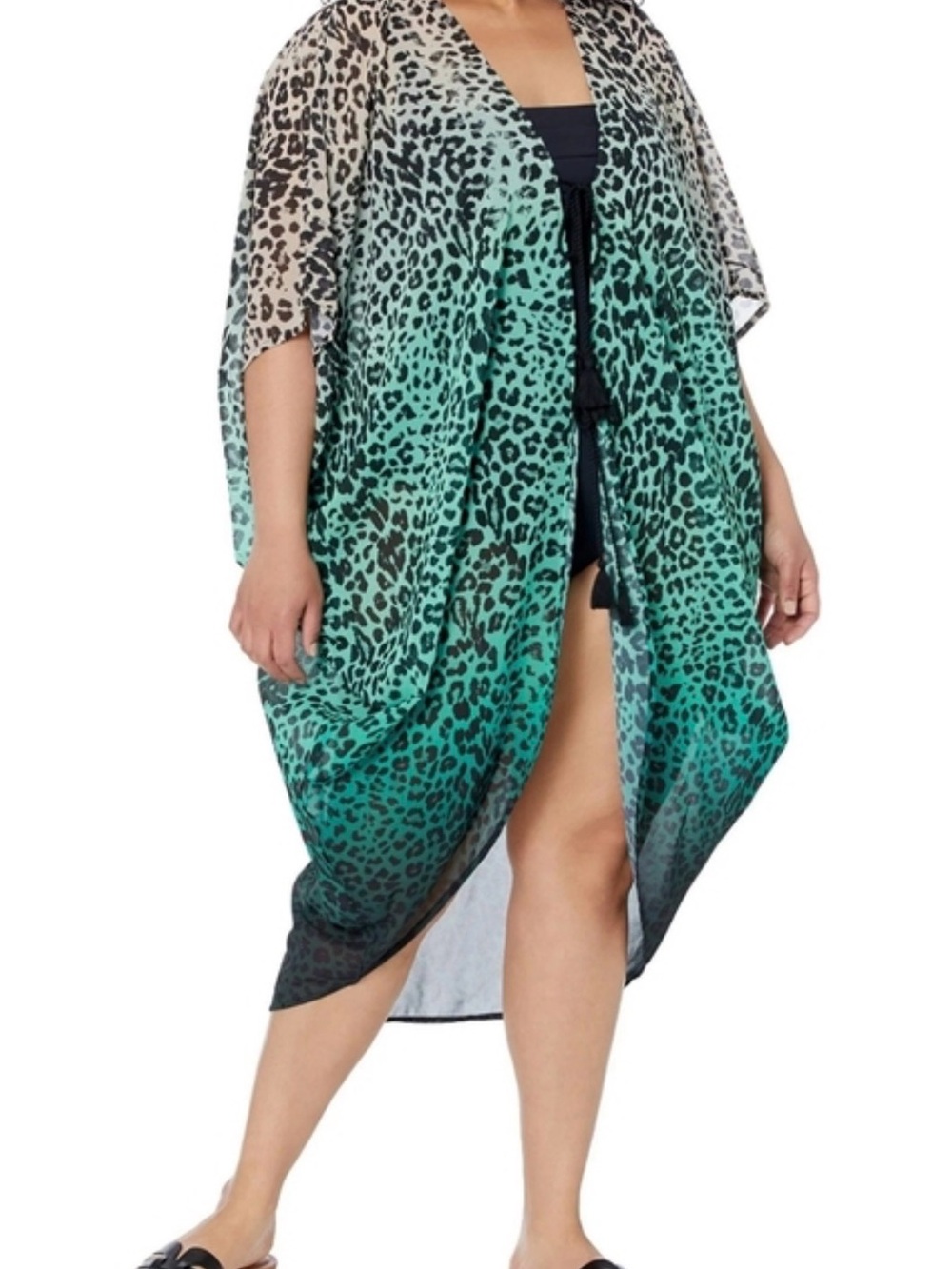 La Blanca “Dip into the Wild” Green Ombre Leopard Swim Cover-Up Kimono